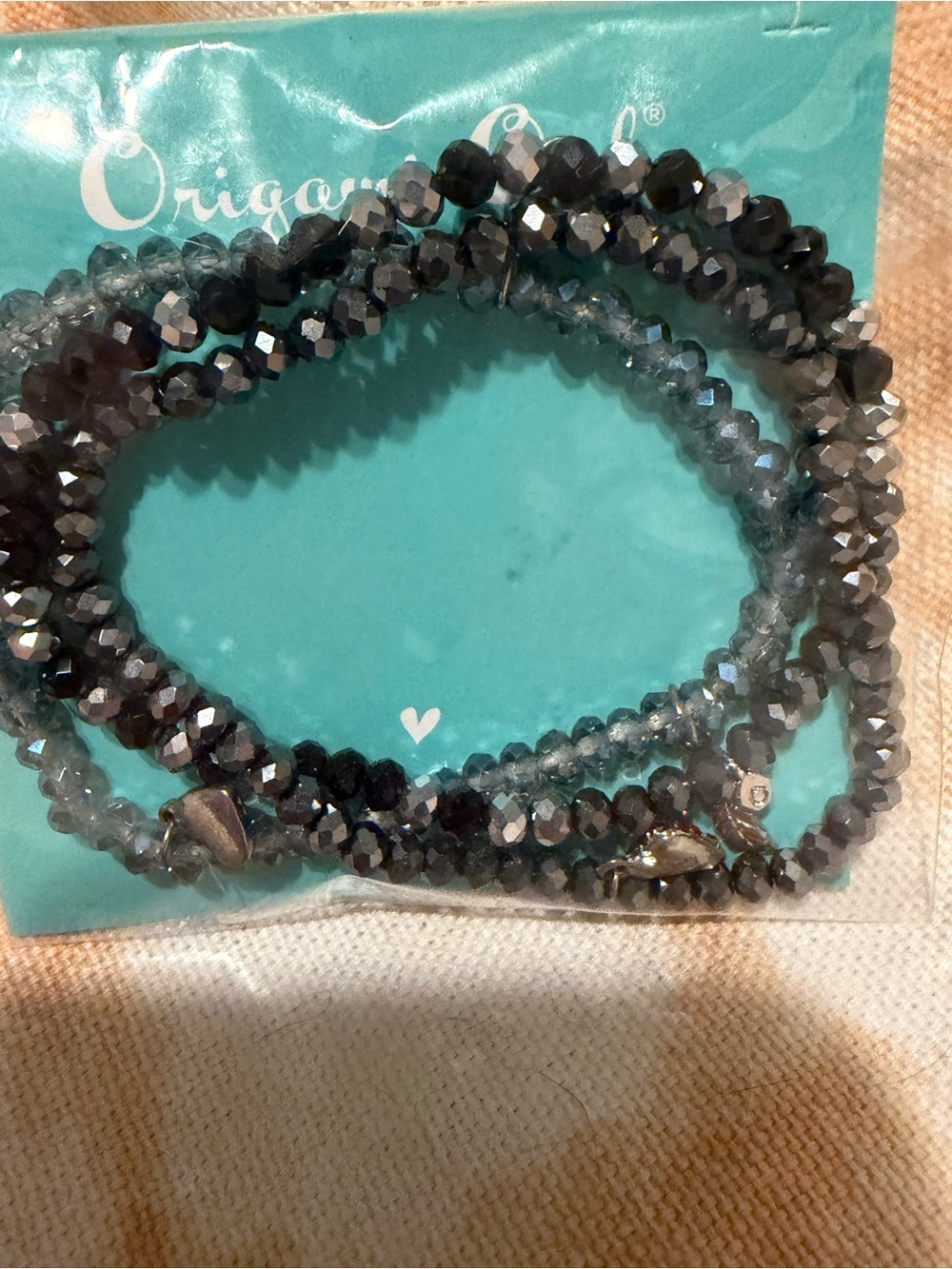 Origami Owl Black and Gray Faceted Multi-Strand Stretch Bracelet